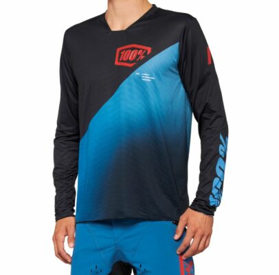 Tricou 100% Percent R-Core maneca lunga negru/albastru XL