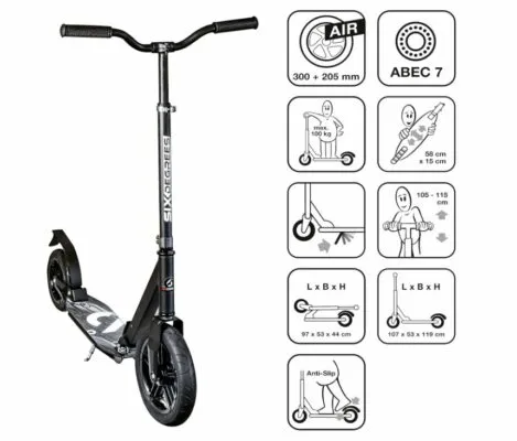 Scooter Six Degrees aluminiu AIR black 300mm 205mm - imagine 2