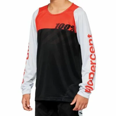 Tricou 100Percent R-Core Youth maneca lunga negru/rosu L